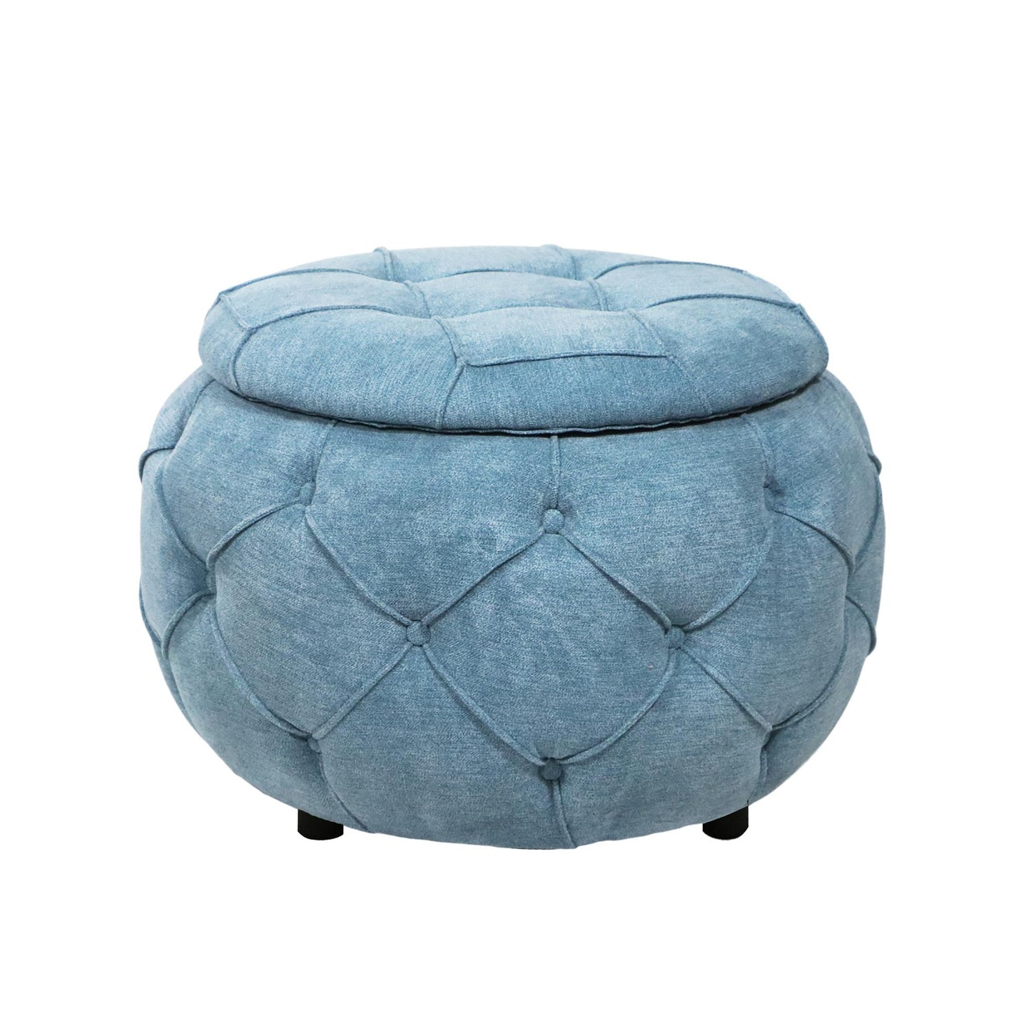 Large Button Tufted Woven Round Storage Footstool。Suitable for living room, bedroom, study