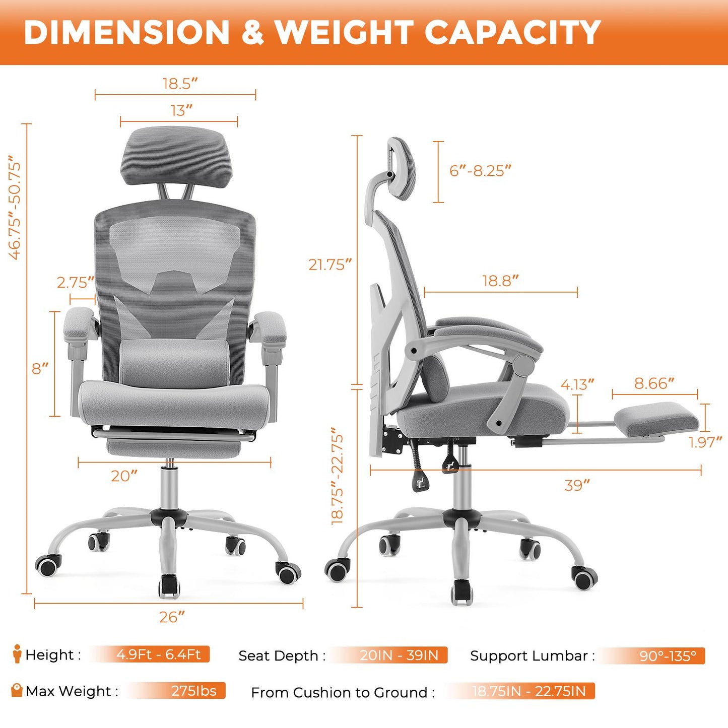 Gaming Ergonomic Foot Rest Reclining, High Back Mesh Home Office Computer Desk Chair