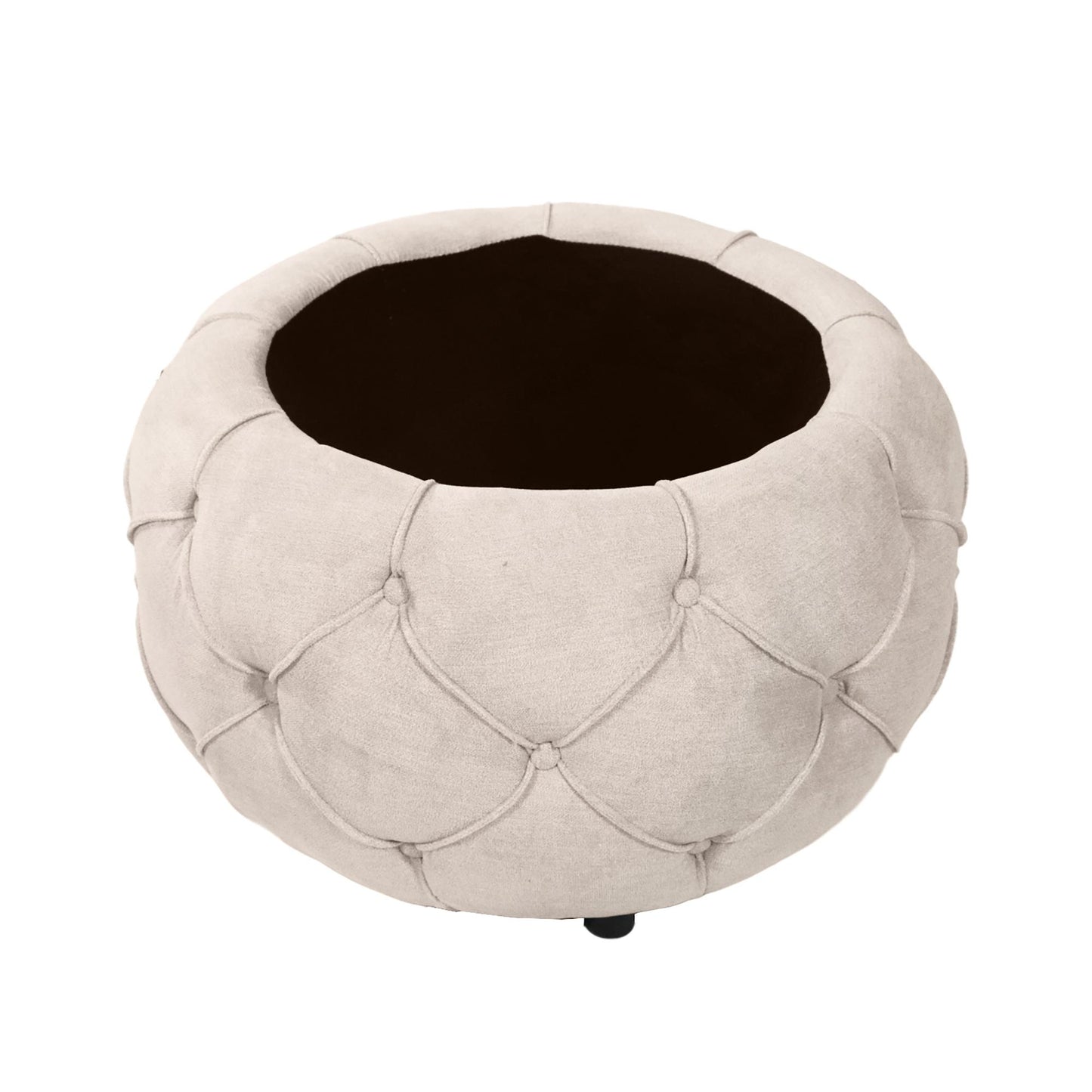 Large Button Tufted Woven Round Storage Footstool。Suitable for living room, bedroom, study