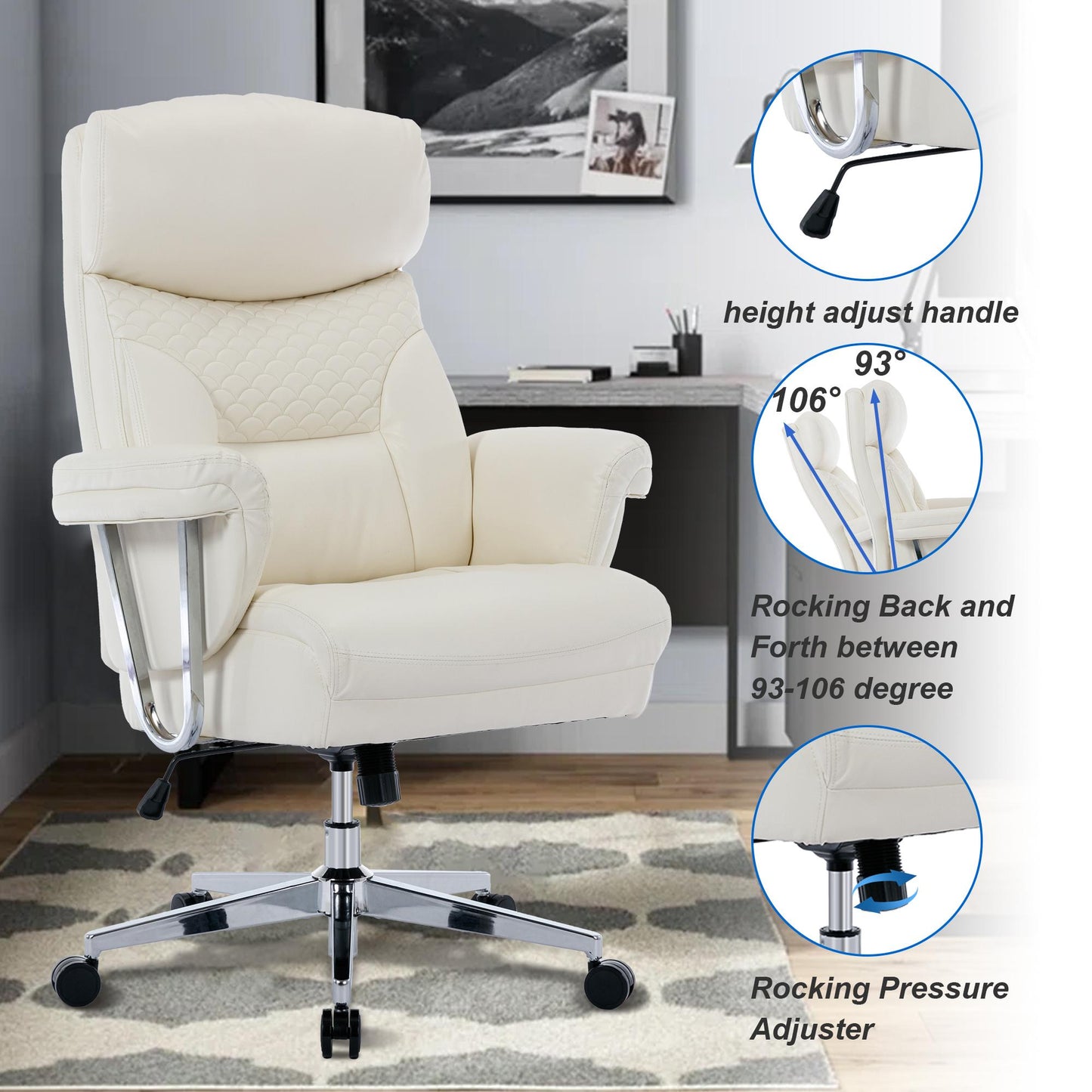 High Back Executive Office Chair 300lbs-Ergonomic Leather Computer Desk Chair , Thick Bonded Leather Office Chair for Comfort and Lumbar Support,