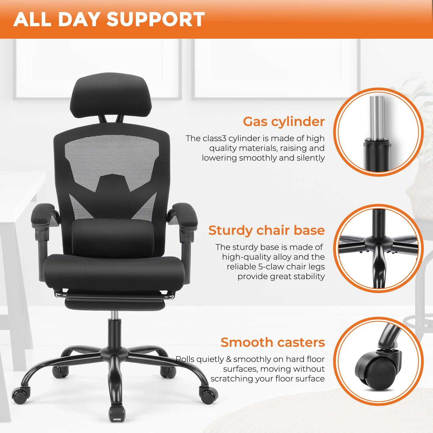 Gaming Ergonomic Foot Rest Reclining, High Back Mesh Home Office Computer Desk Chair