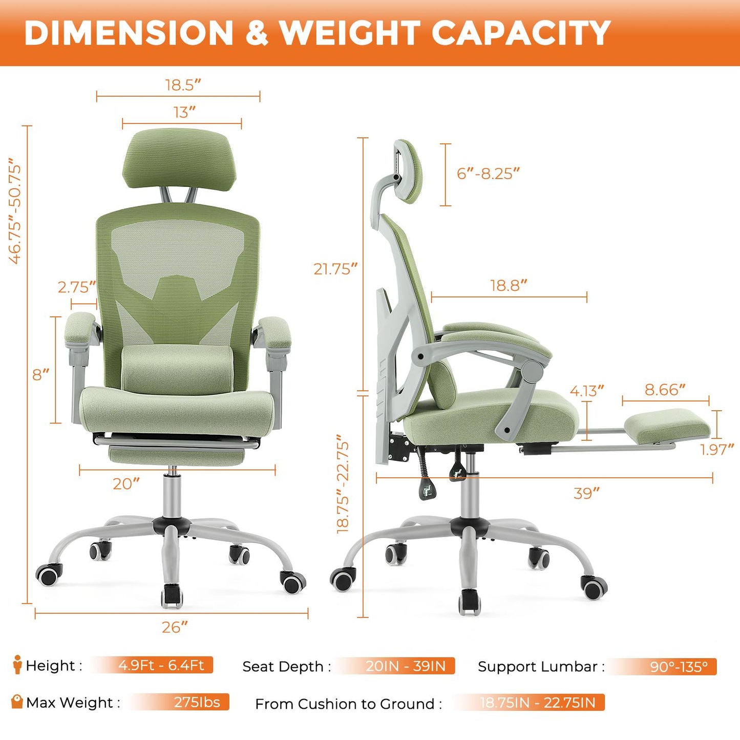 Gaming Ergonomic Foot Rest Reclining, High Back Mesh Home Office Computer Desk Chair