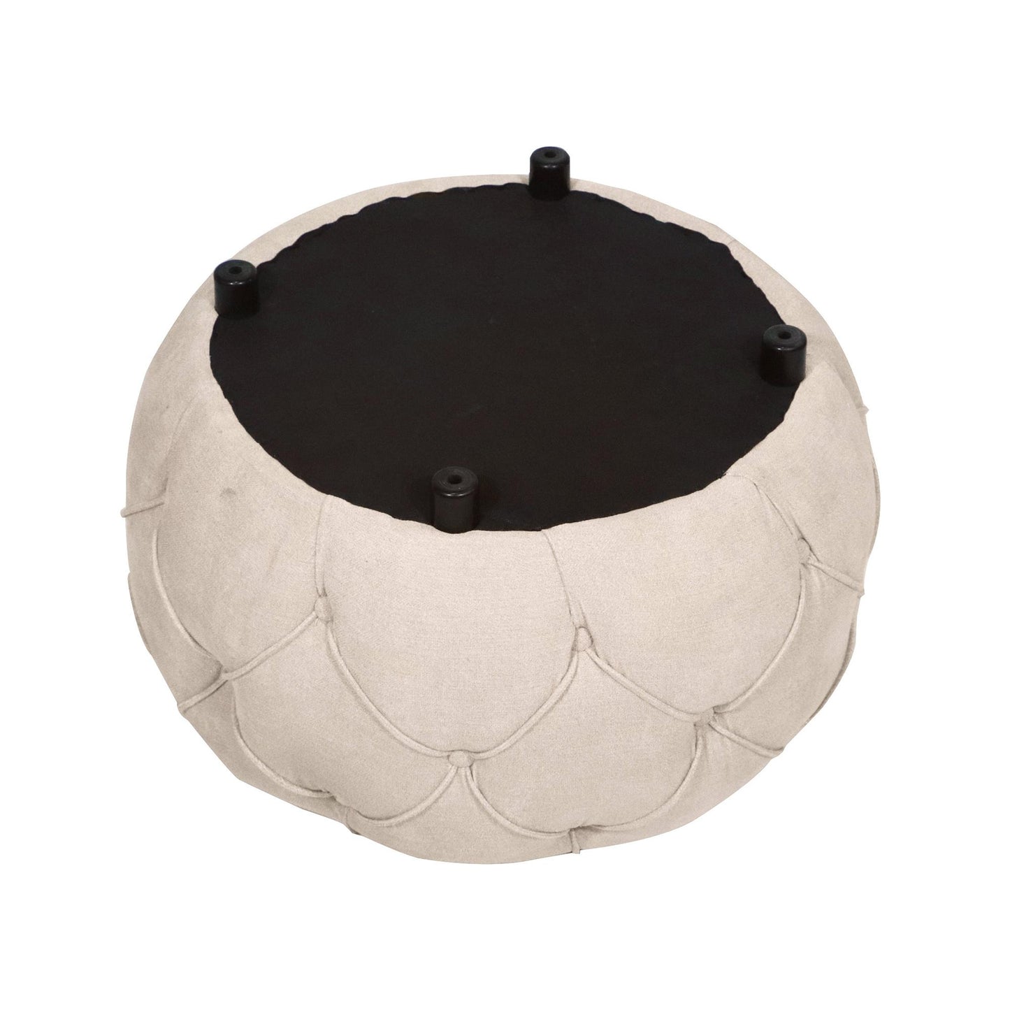 Large Button Tufted Woven Round Storage Footstool。Suitable for living room, bedroom, study