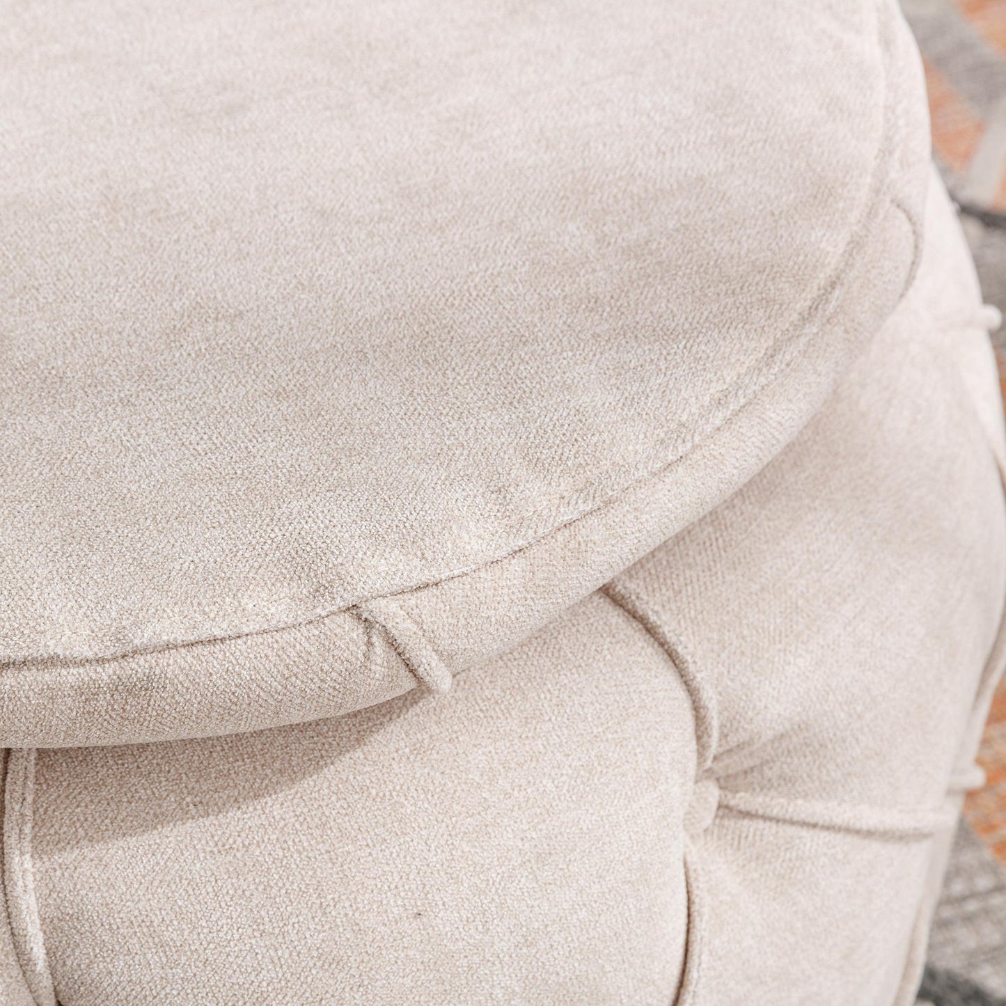 Large Button Tufted Woven Round Storage Footstool。Suitable for living room, bedroom, study