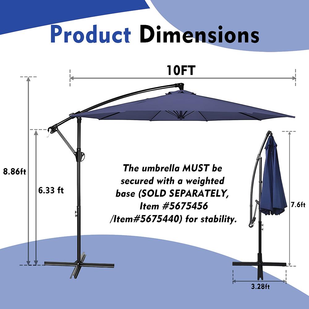 10 ft. Steel Cantilever Offset Outdoor Patio Umbrella with Crank Lift