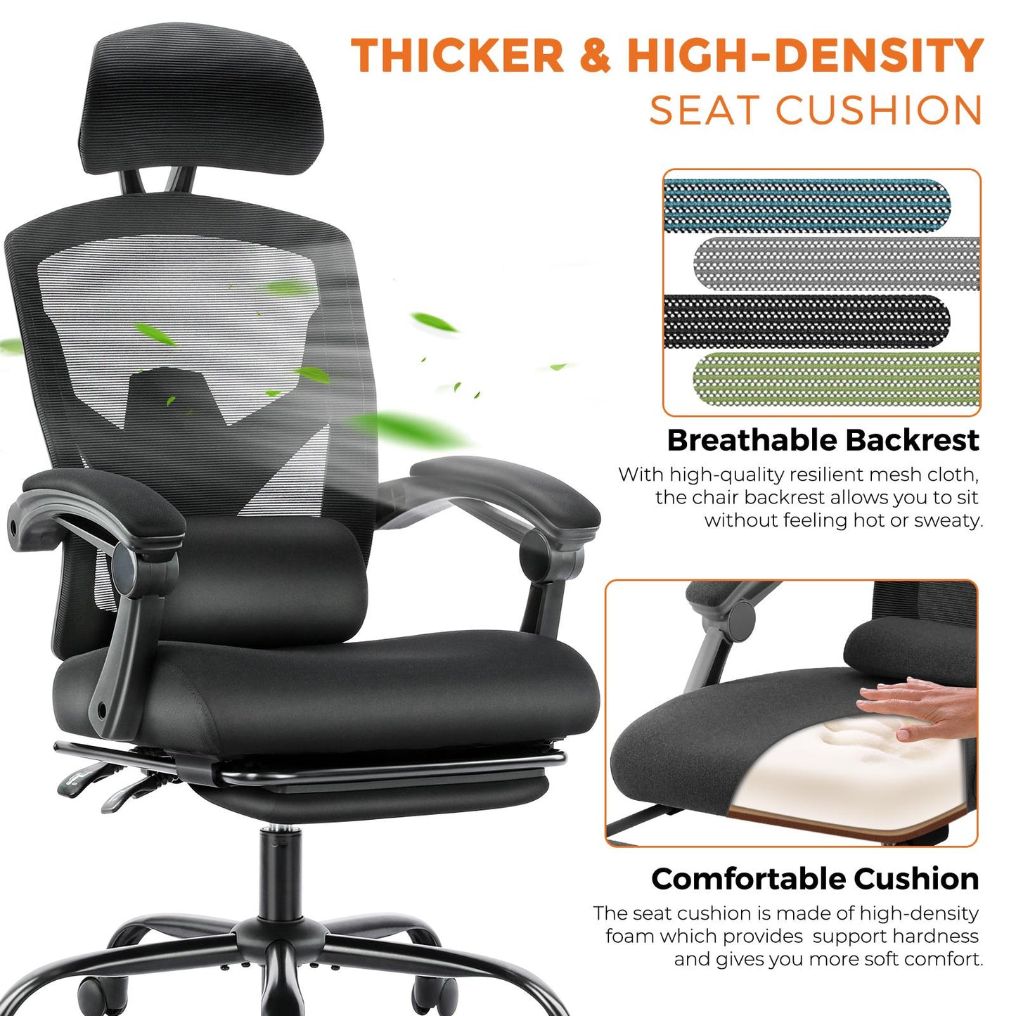 Gaming Ergonomic Foot Rest Reclining, High Back Mesh Home Office Computer Desk Chair