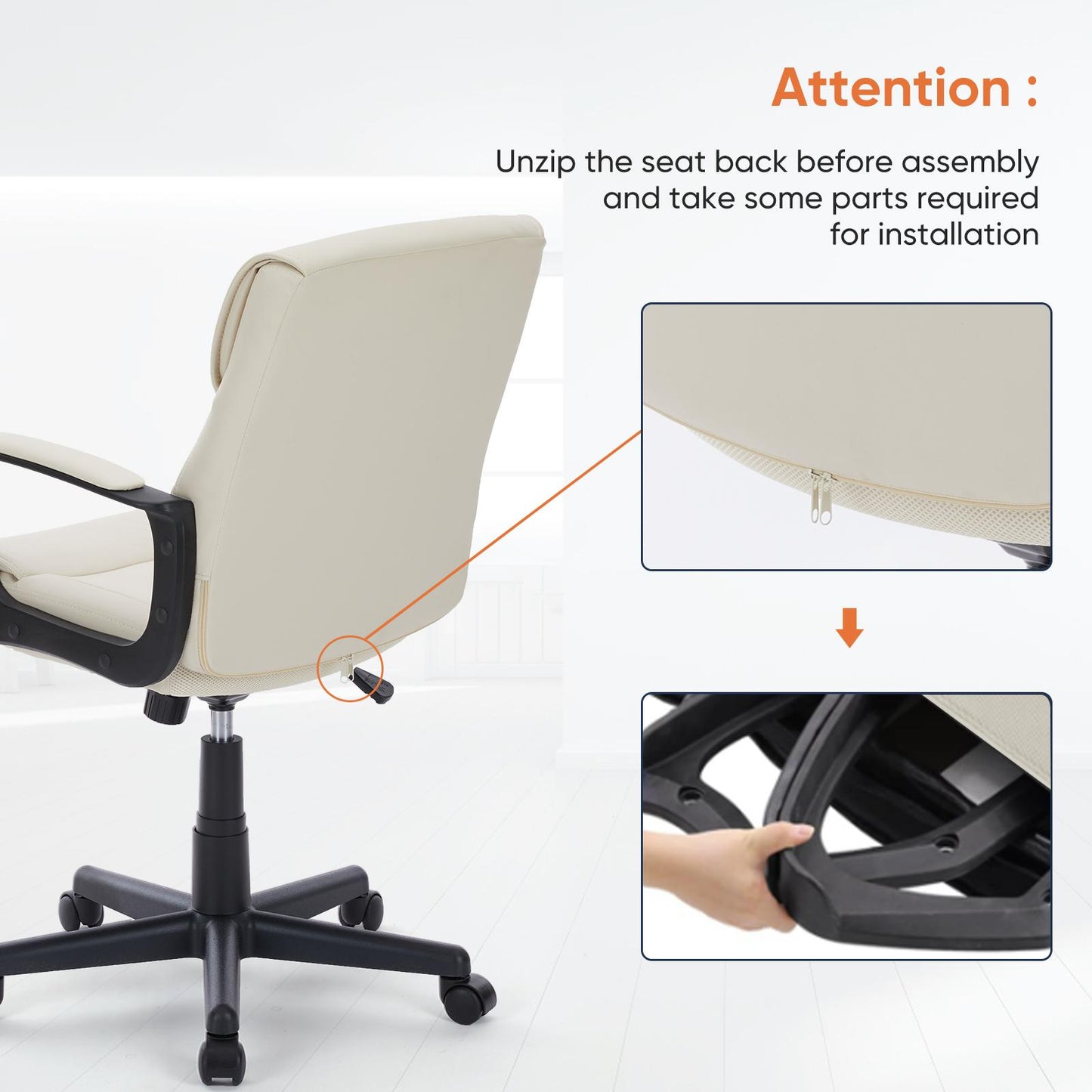 Executive Swivel Task Chair for Home and Office Adjustable Height Modern PU Leather