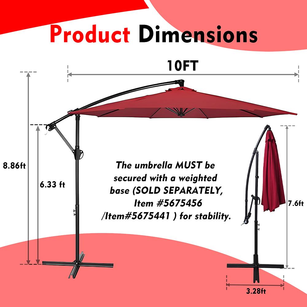 10 ft. Steel Cantilever Offset Outdoor Patio Umbrella with Crank Lift