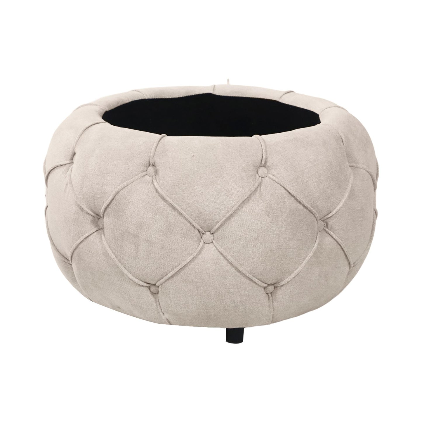 Large Button Tufted Woven Round Storage Footstool。Suitable for living room, bedroom, study