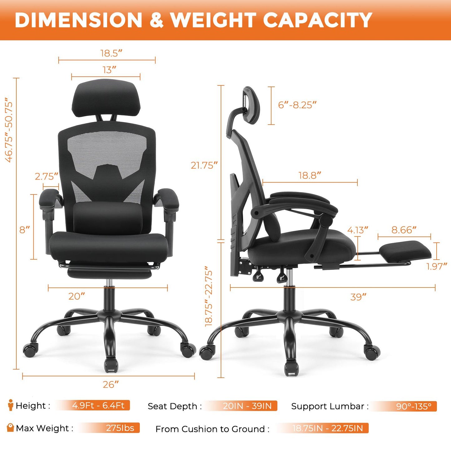 Gaming Ergonomic Foot Rest Reclining, High Back Mesh Home Office Computer Desk Chair