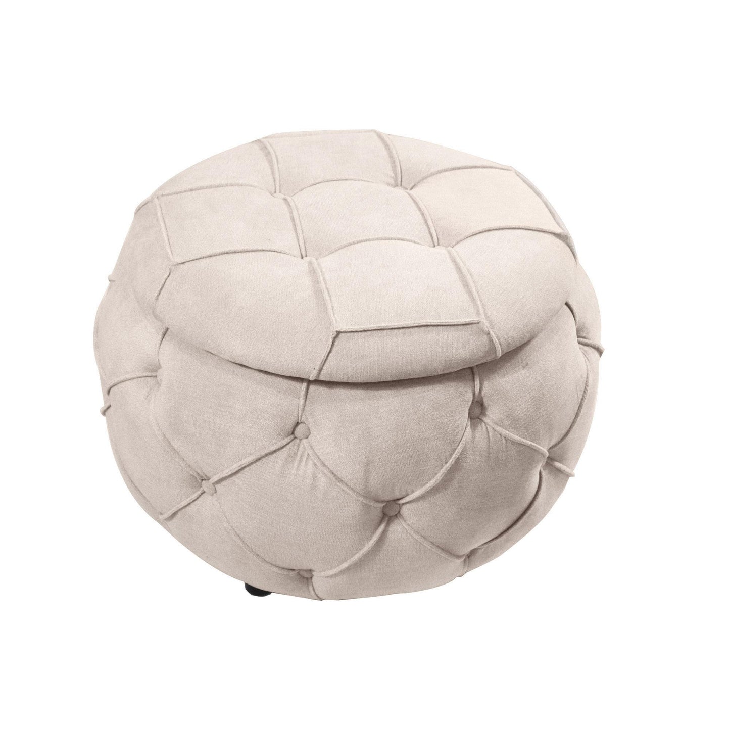 Large Button Tufted Woven Round Storage Footstool。Suitable for living room, bedroom, study