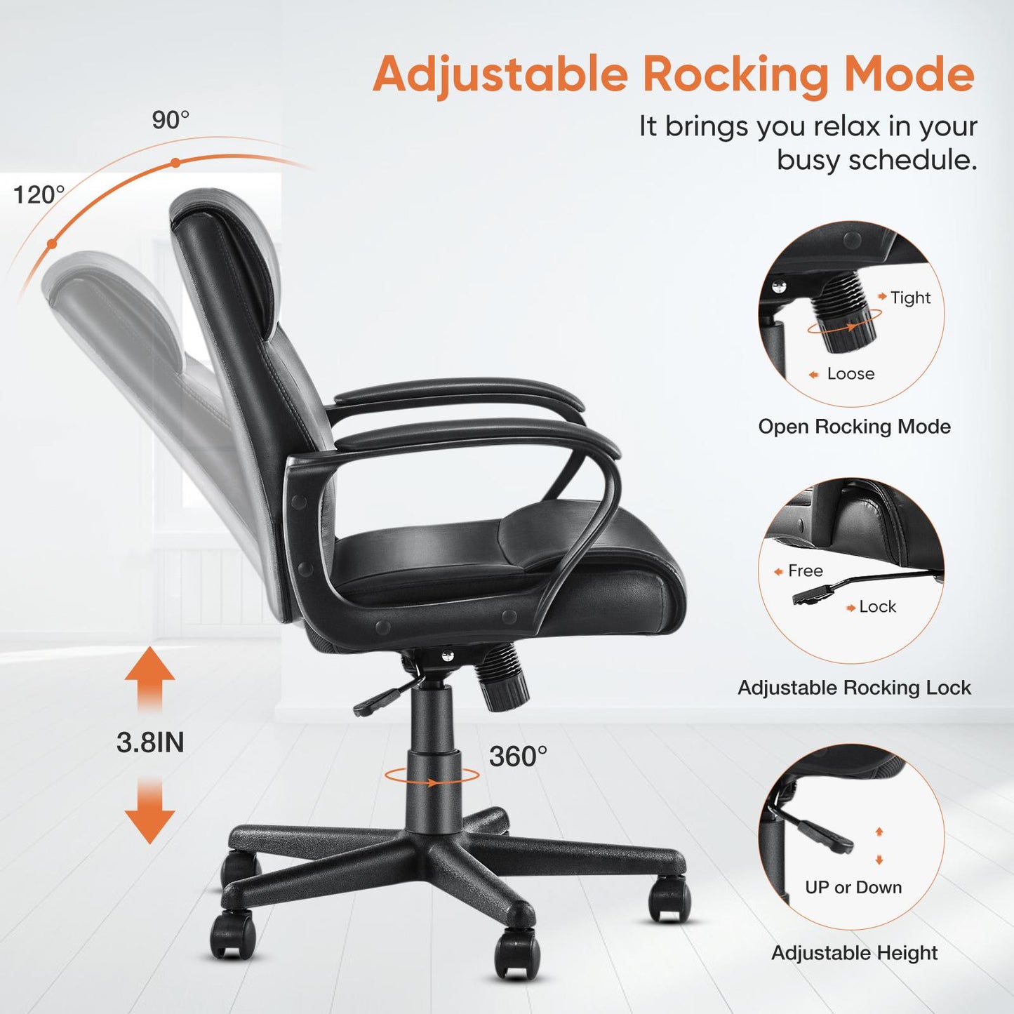 Executive Swivel Task Chair for Home and Office Adjustable Height Modern PU Leather