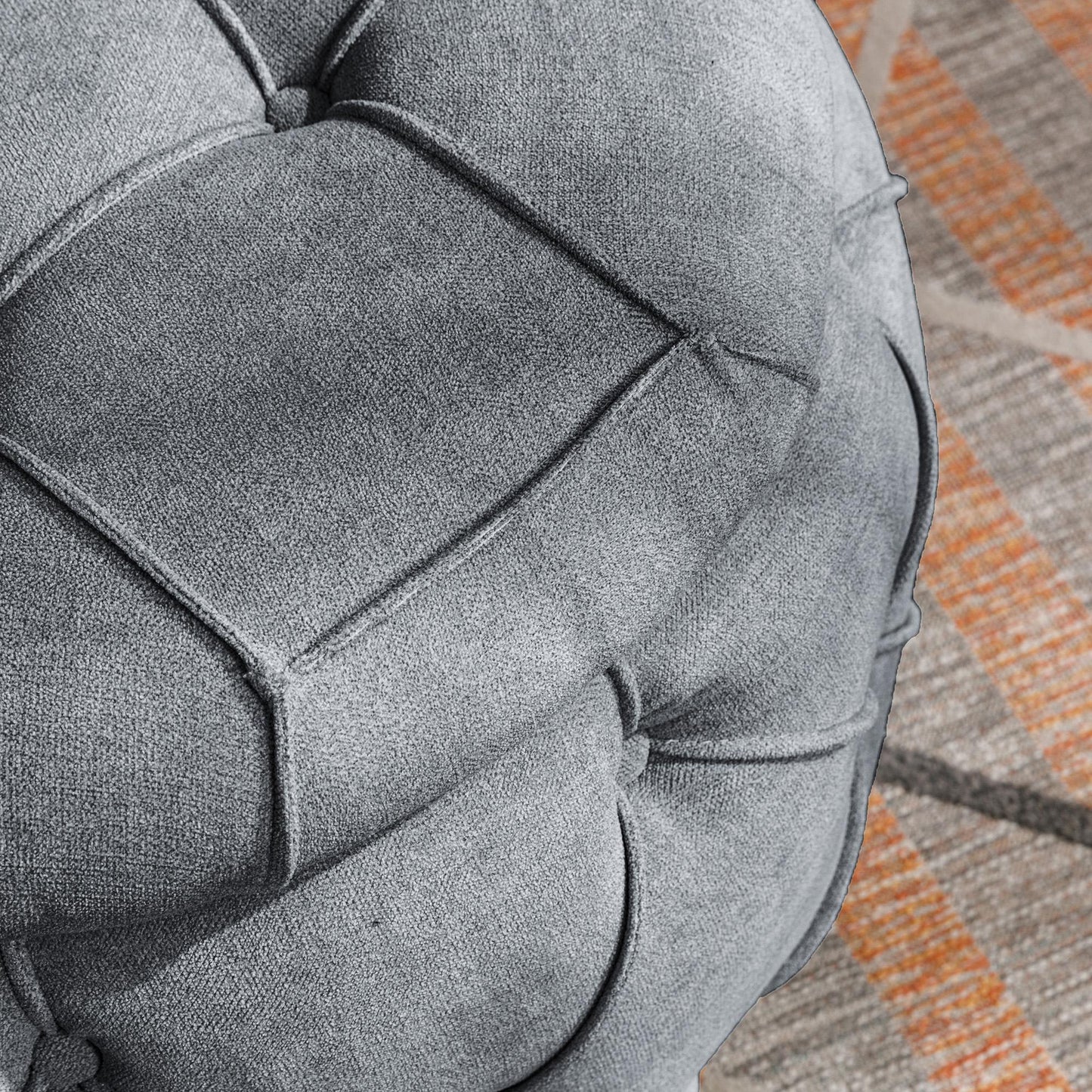 Large Button Tufted Woven Round Storage Footstool。Suitable for living room, bedroom, study