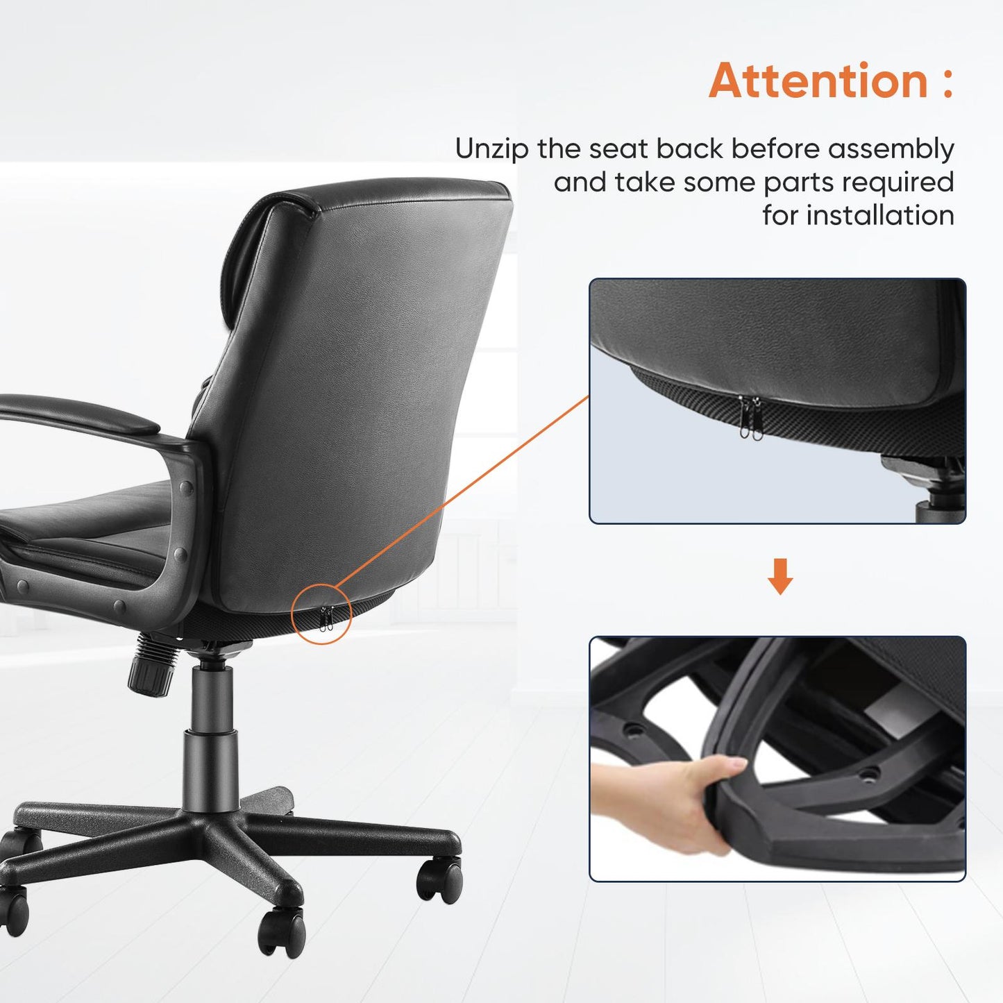 Executive Swivel Task Chair for Home and Office Adjustable Height Modern PU Leather