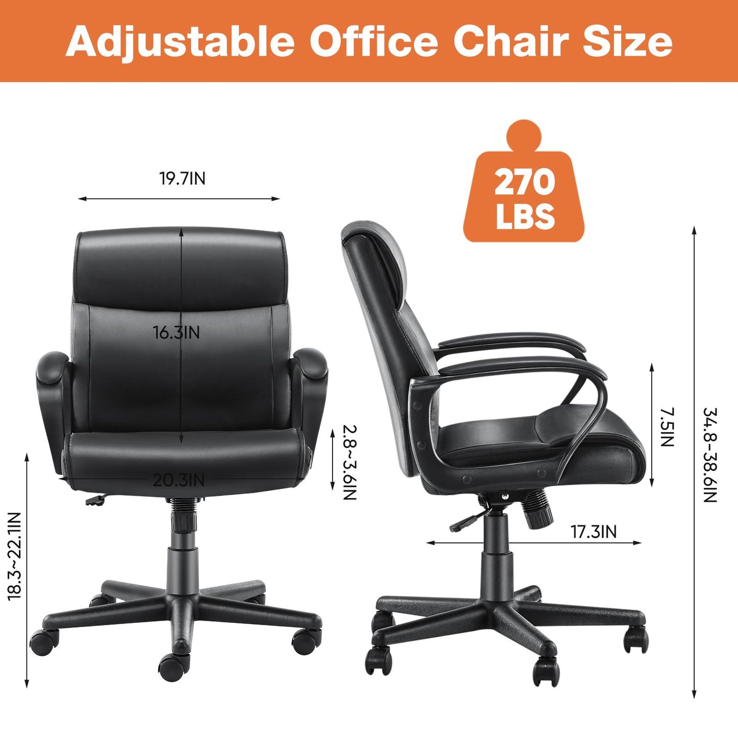 Executive Swivel Task Chair for Home and Office Adjustable Height Modern PU Leather