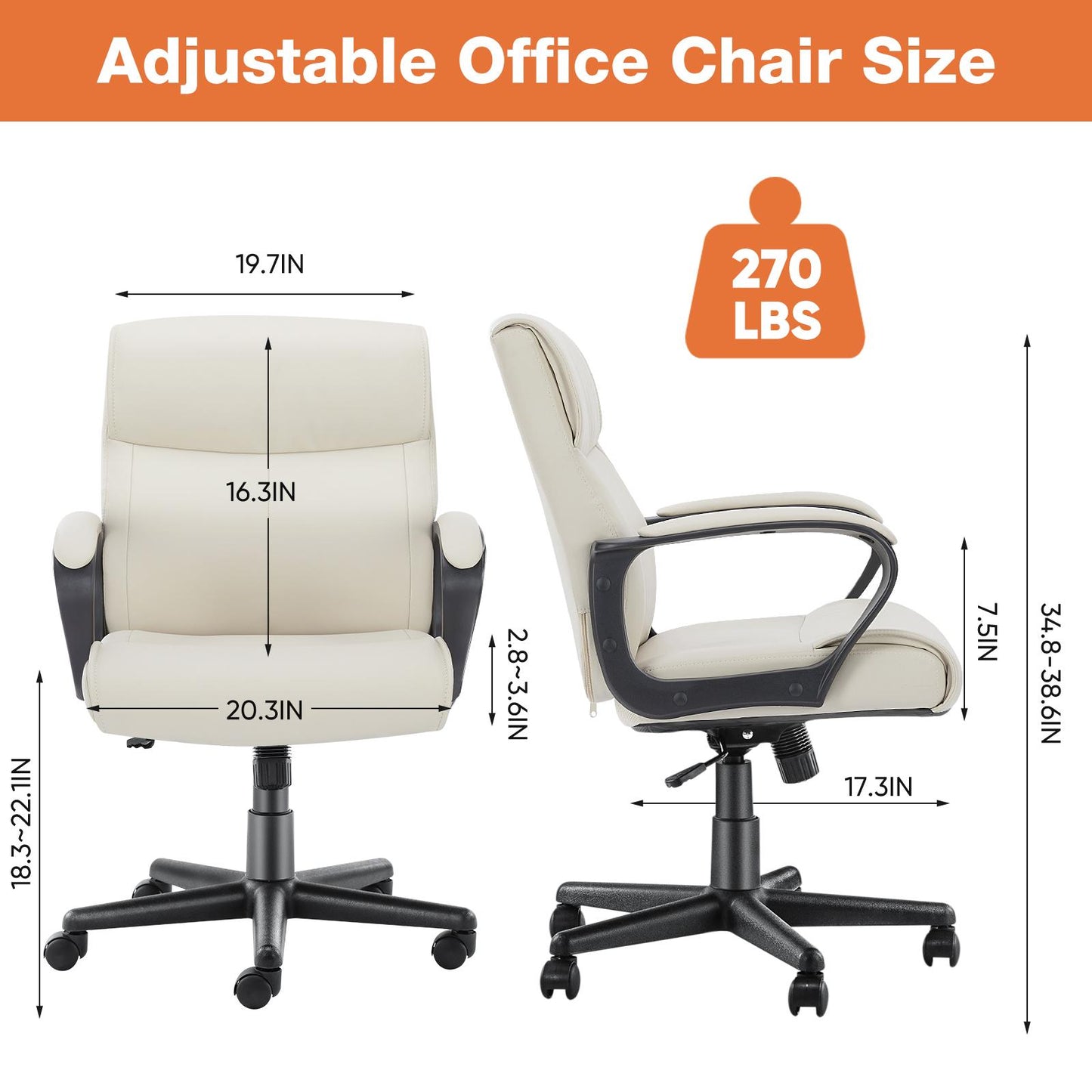 Executive Swivel Task Chair for Home and Office Adjustable Height Modern PU Leather