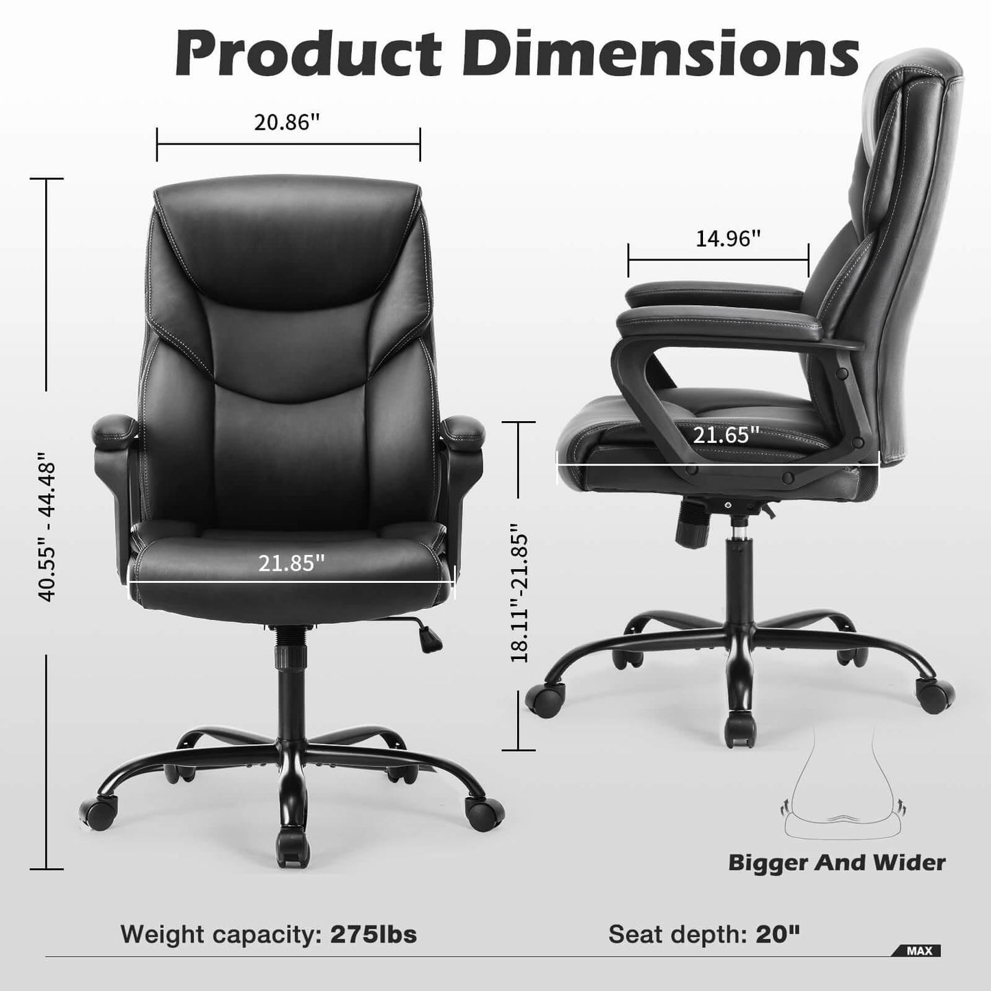 Big and Tall Office High Back Ergonomic Executive Desk Extra Wide Seat