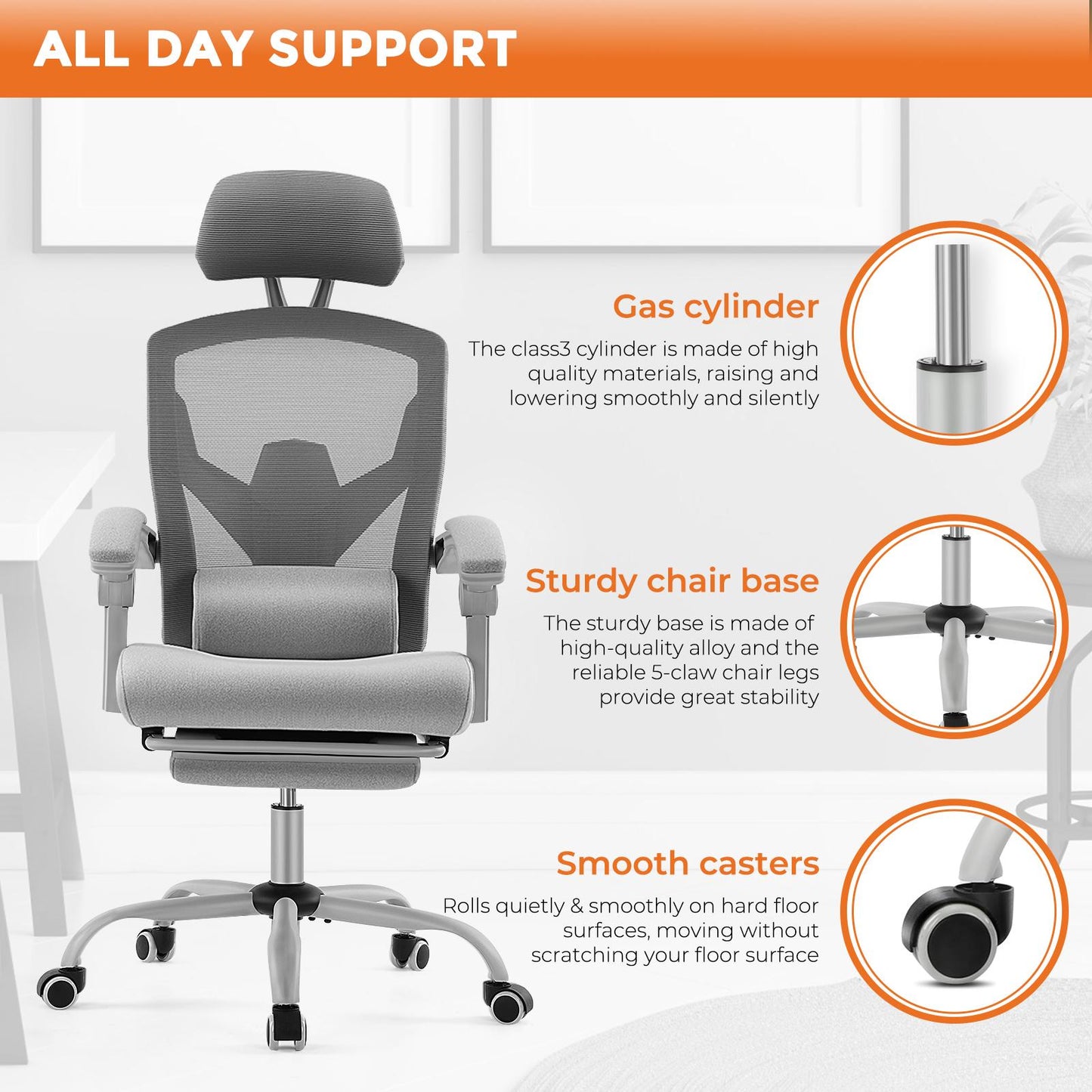 Gaming Ergonomic Foot Rest Reclining, High Back Mesh Home Office Computer Desk Chair