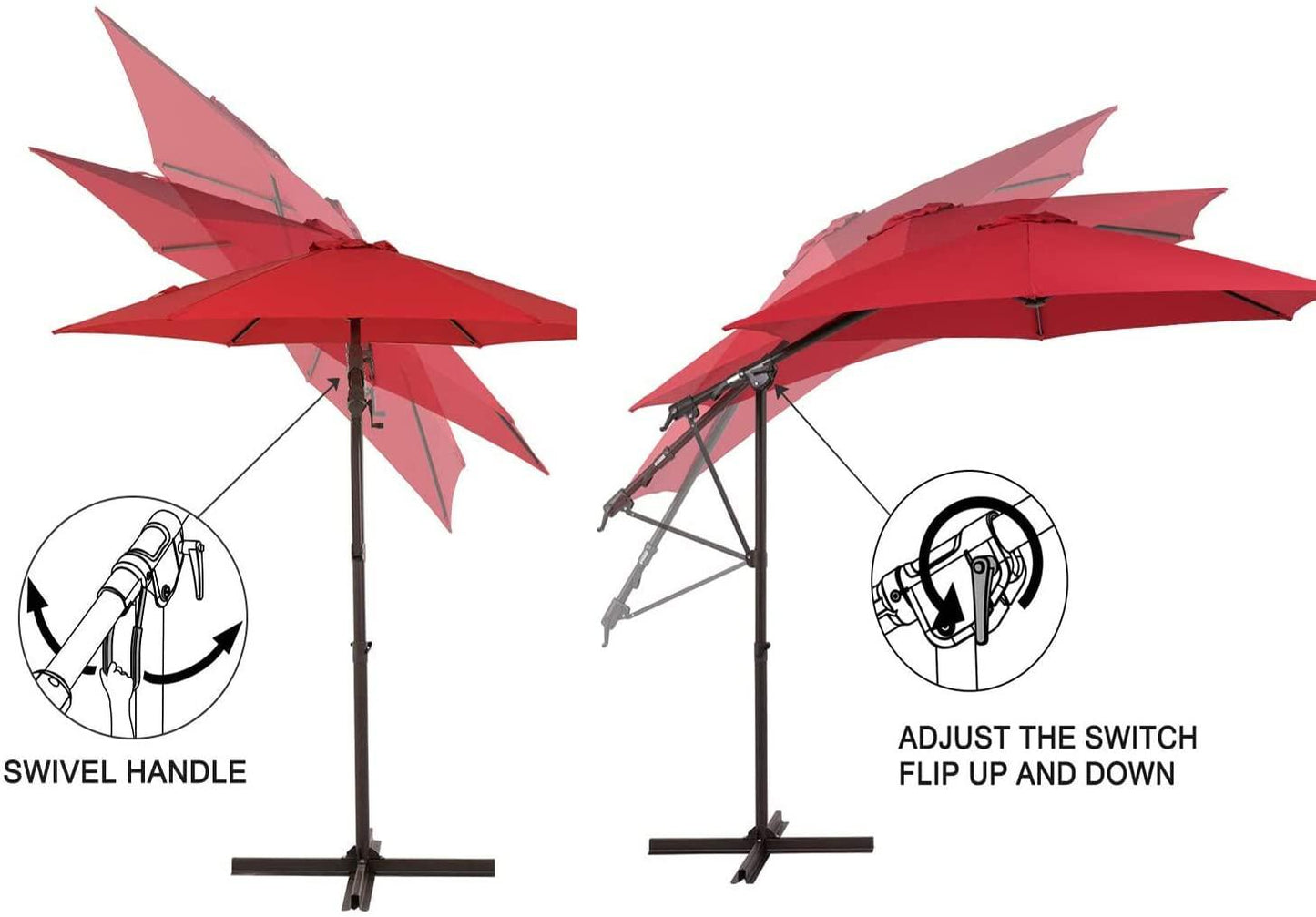 10FT Outdoor Aluminum Patio Umbrella （Cross Base Only, Fan Shaped Base Not Included）