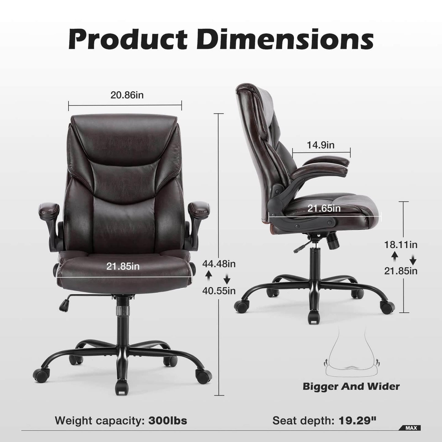 Big and Tall Office High Back Ergonomic Executive Desk Extra Wide Seat