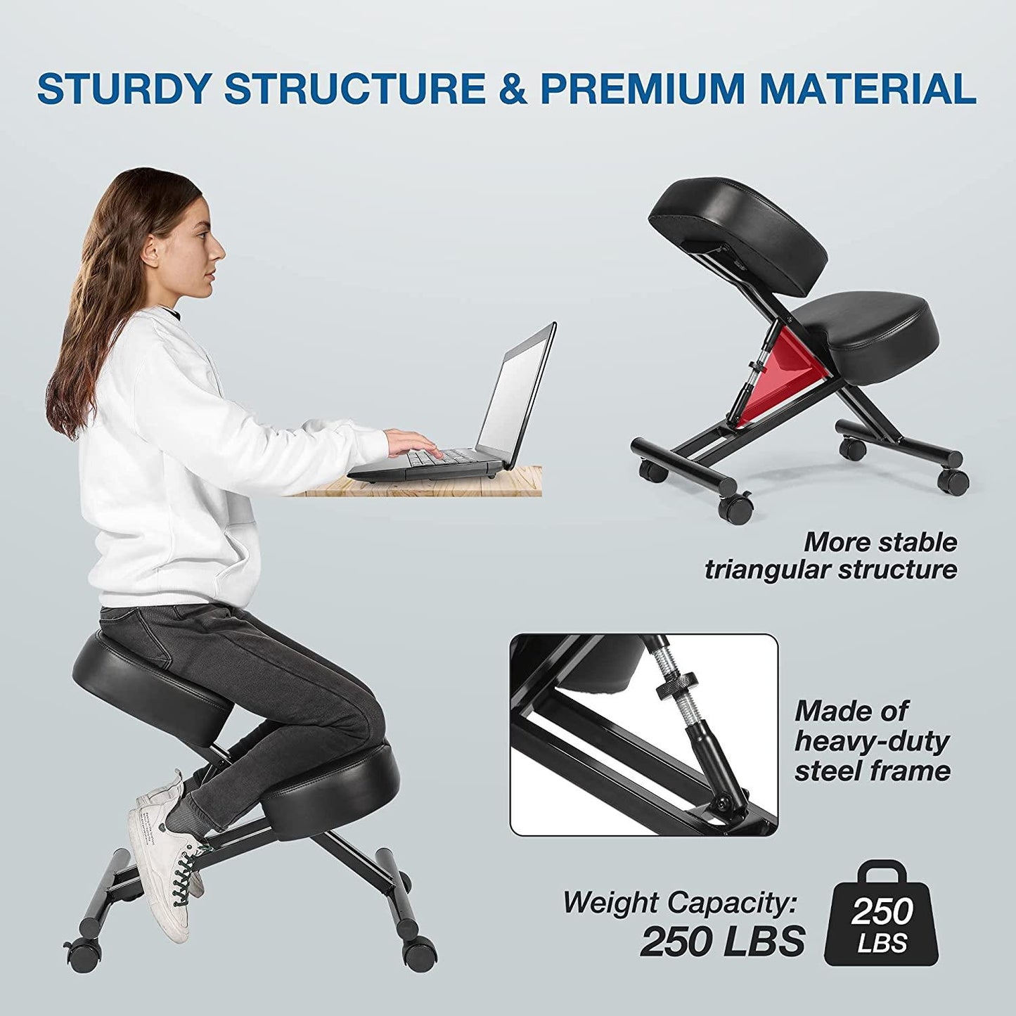 Ergonomic Kneeling Chair for Relieving Back Pain, Posture Correcting Knee Stool for Home Office Work