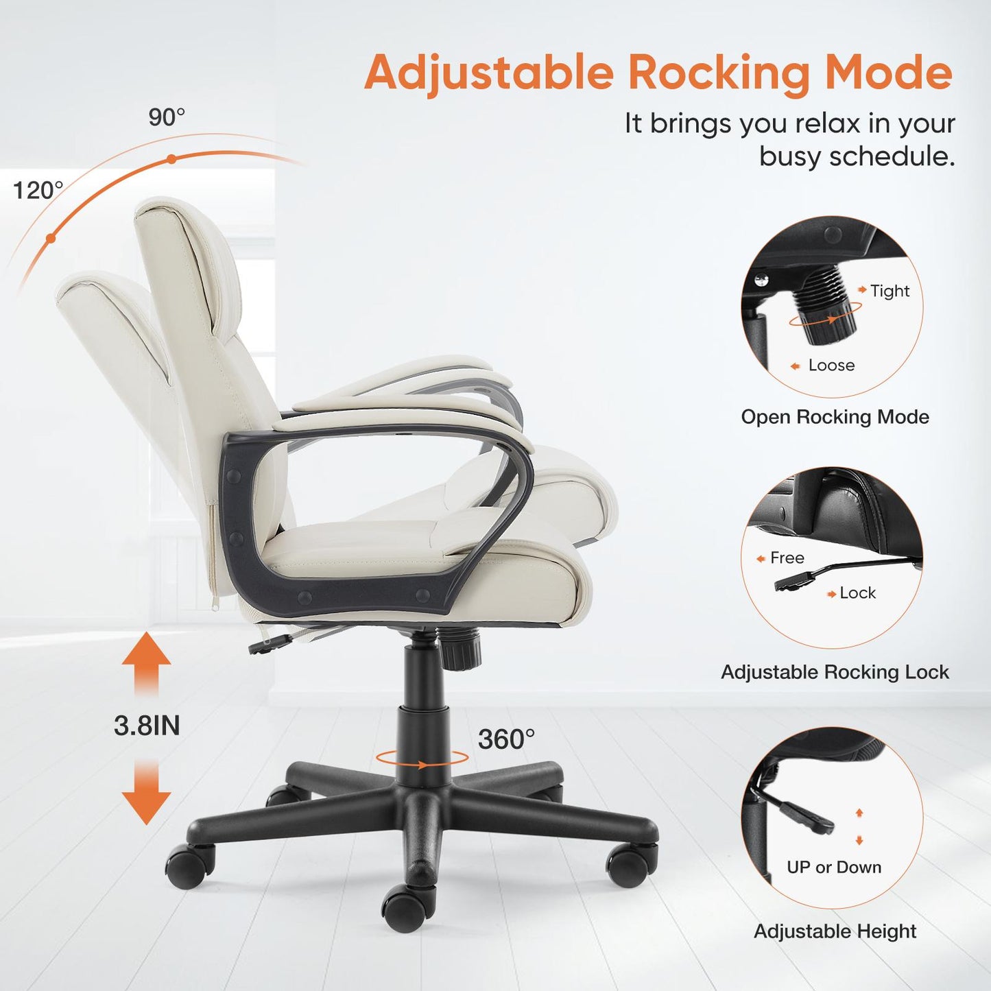 Executive Swivel Task Chair for Home and Office Adjustable Height Modern PU Leather