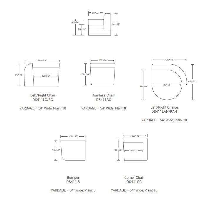 Dune Curved Sectional -Right Arm chair, Left Curved End