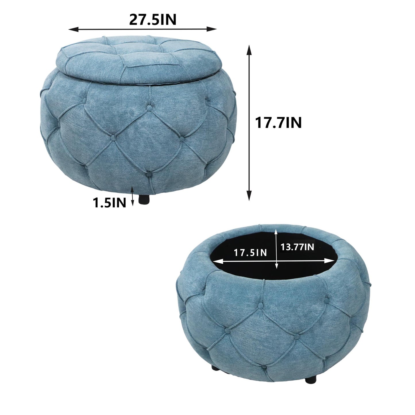 Large Button Tufted Woven Round Storage Footstool。Suitable for living room, bedroom, study