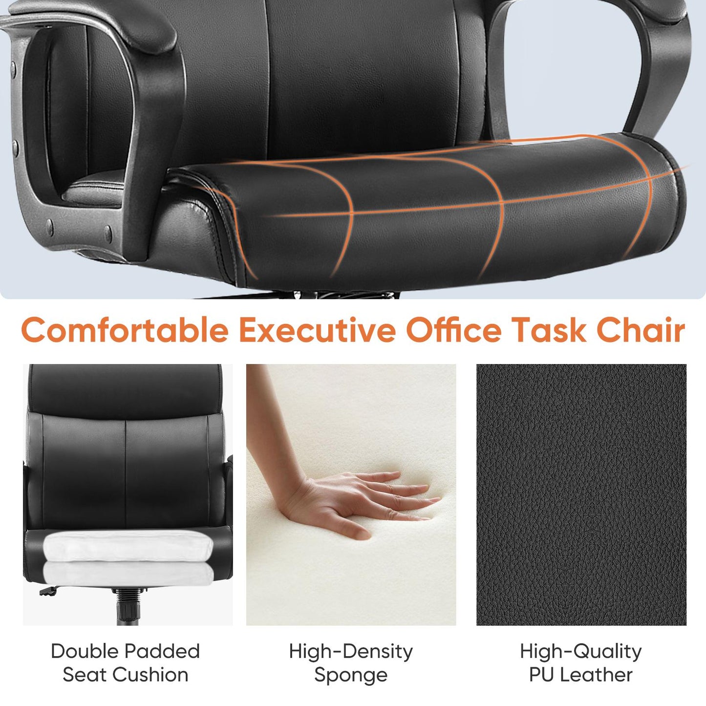 Executive Swivel Task Chair for Home and Office Adjustable Height Modern PU Leather