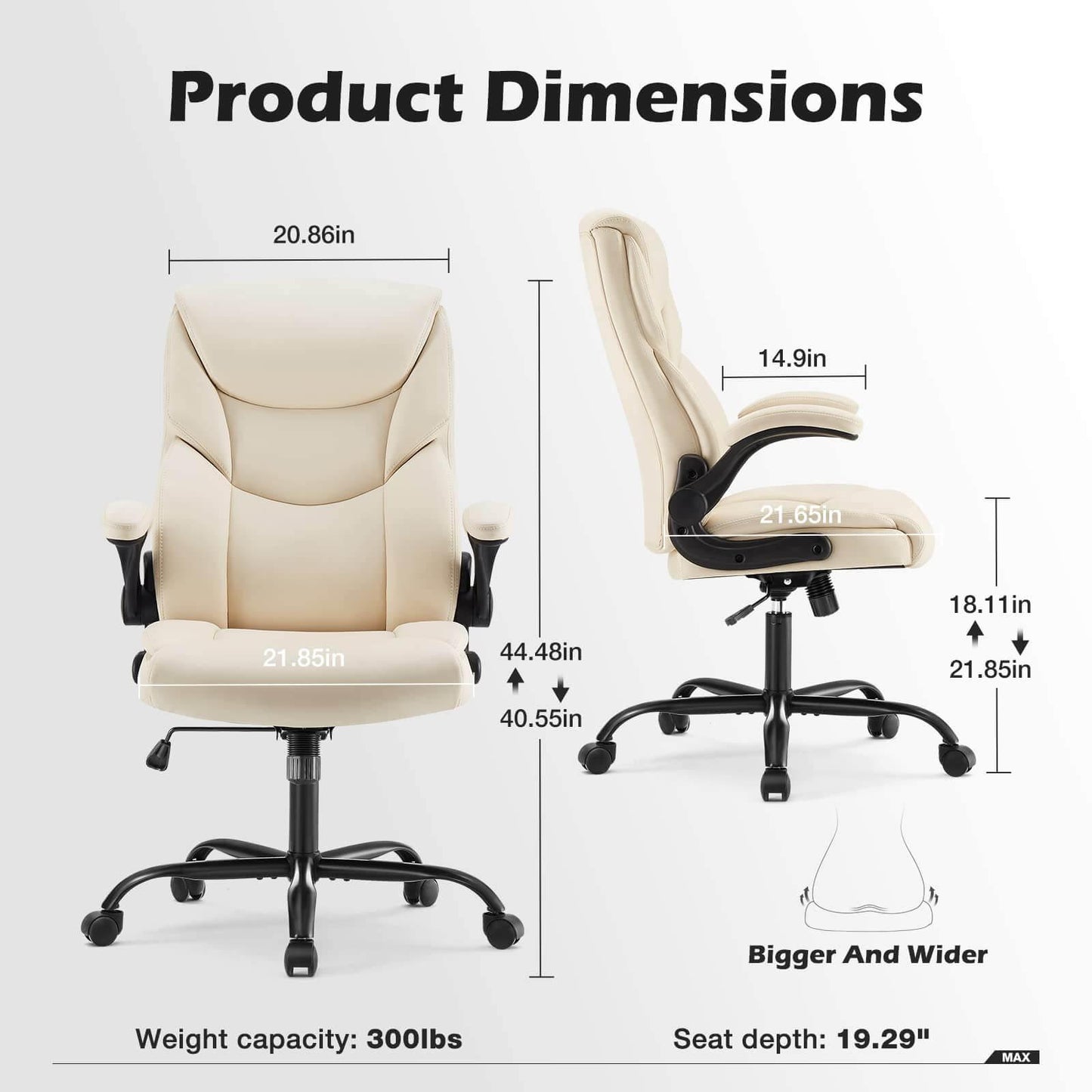 Big and Tall Office High Back Ergonomic Executive Desk Extra Wide Seat