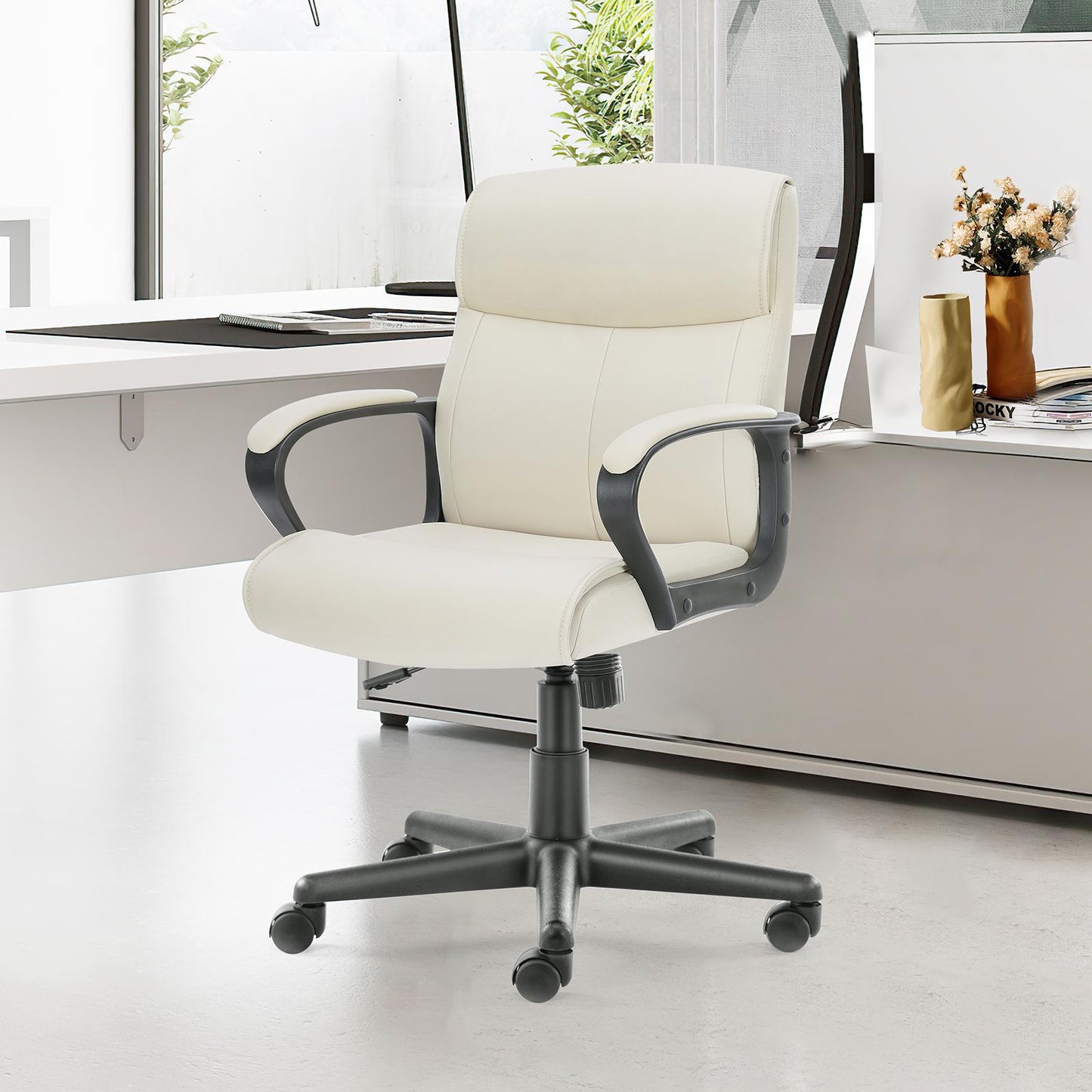 Executive Swivel Task Chair for Home and Office Adjustable Height Modern PU Leather