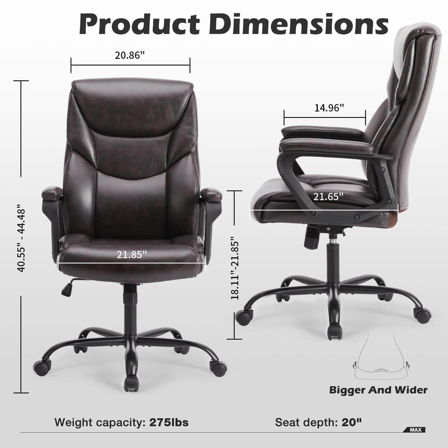 Big and Tall Office High Back Ergonomic Executive Desk Extra Wide Seat